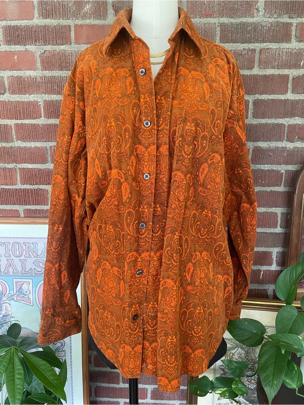 Johnston & Murphy Orange Paisley Button-Front Shirt